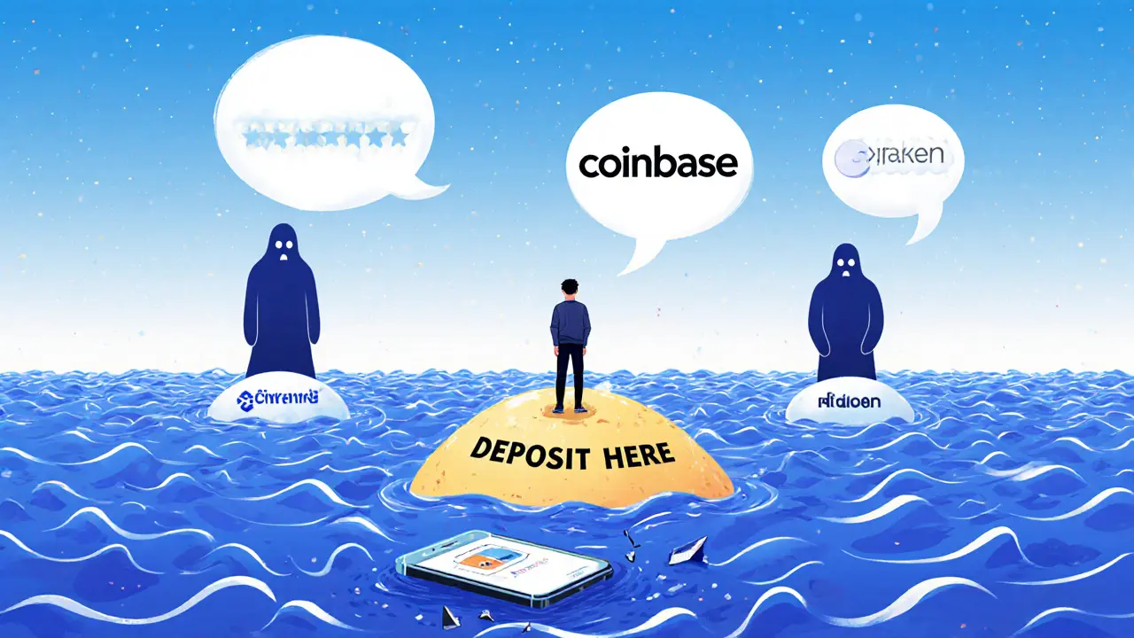 A lone trader on a small island surrounded by empty reviews, with major exchanges visible in the distance.