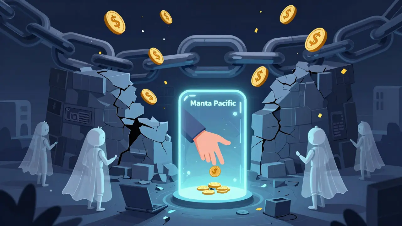 A fragile privacy portal contrasts with a crumbling Ethereum fortress under heavy gas fee rain.