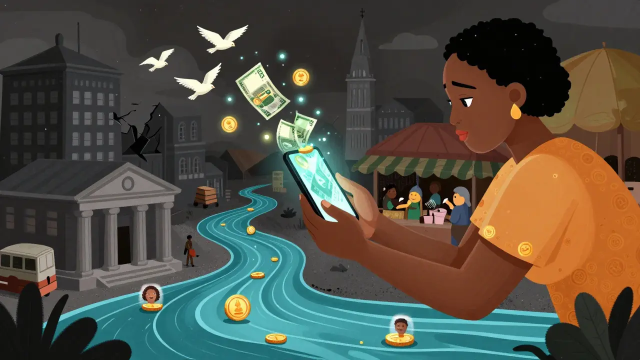 A woman turns naira into digital currency that flies as birds to international destinations.