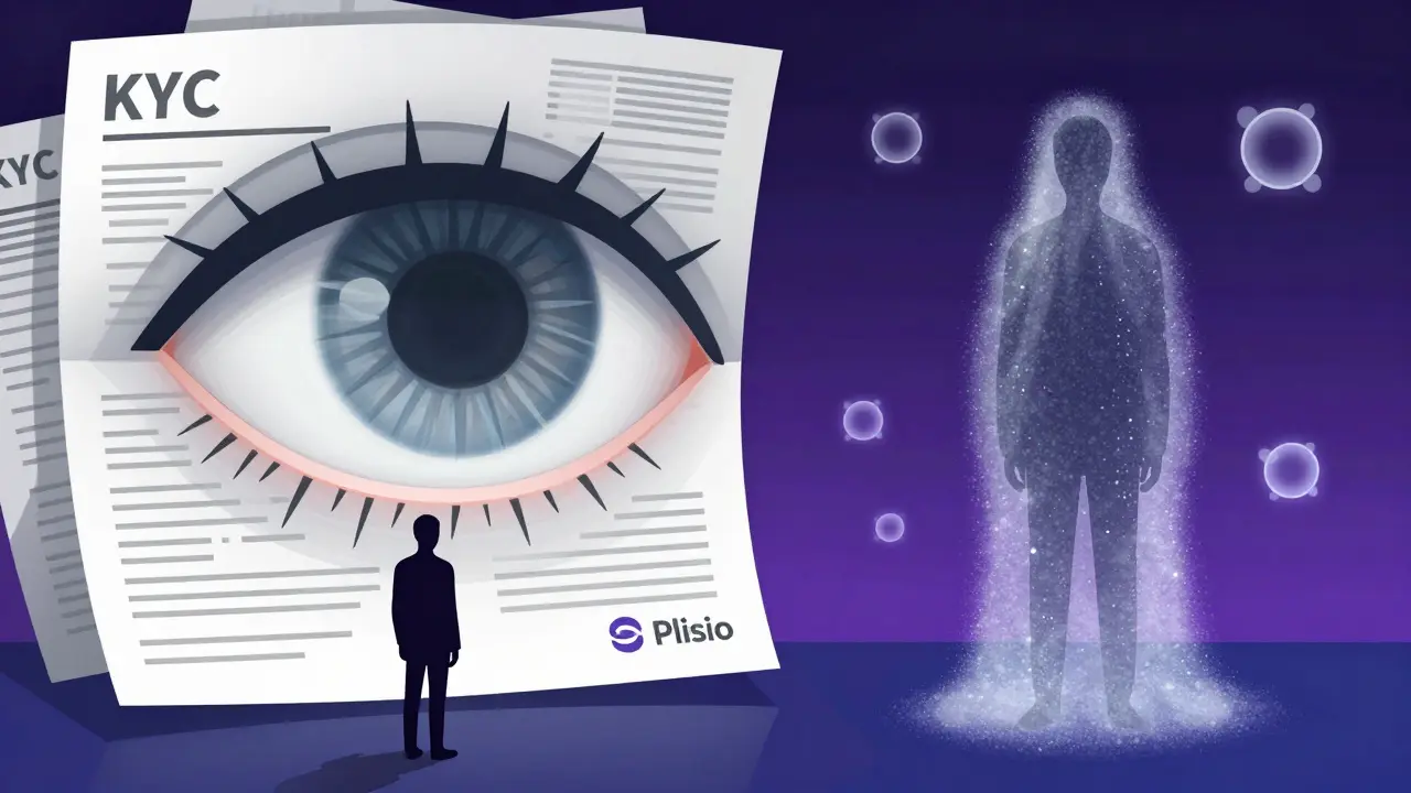 Abstract art showing a surveilled figure under bureaucratic eyes versus an anonymous, cloaked user.