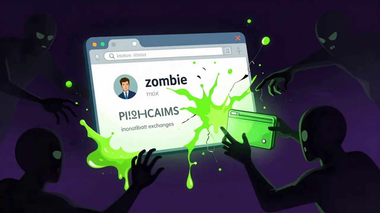 Abstract illustration of a cracked browser window leaking data, surrounded by shadowy threats.