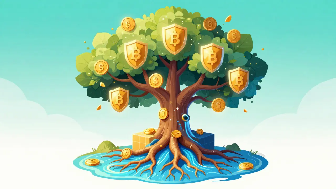 Abstract illustration of a liquidity tree securing a blockchain network