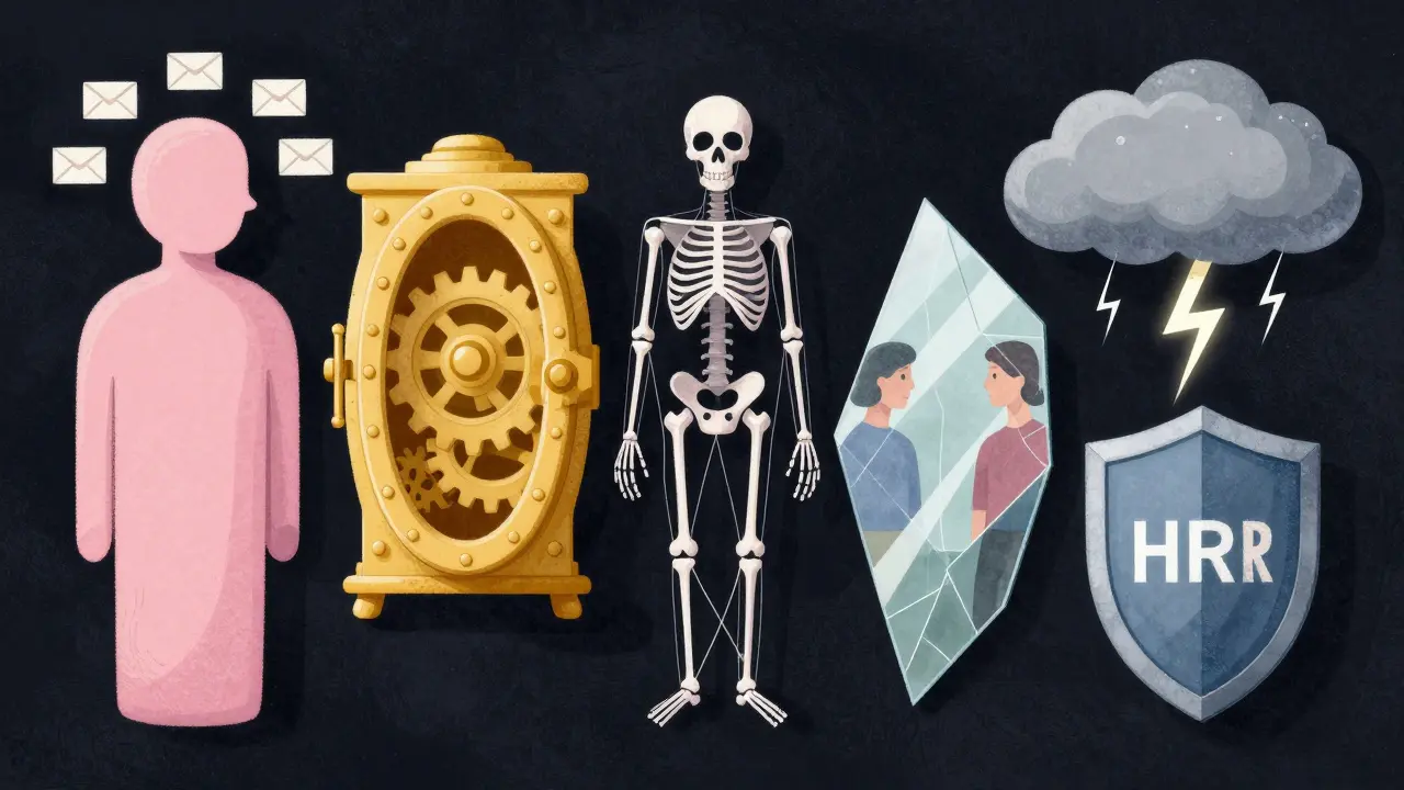 Abstract illustration of five floating entities representing data risks