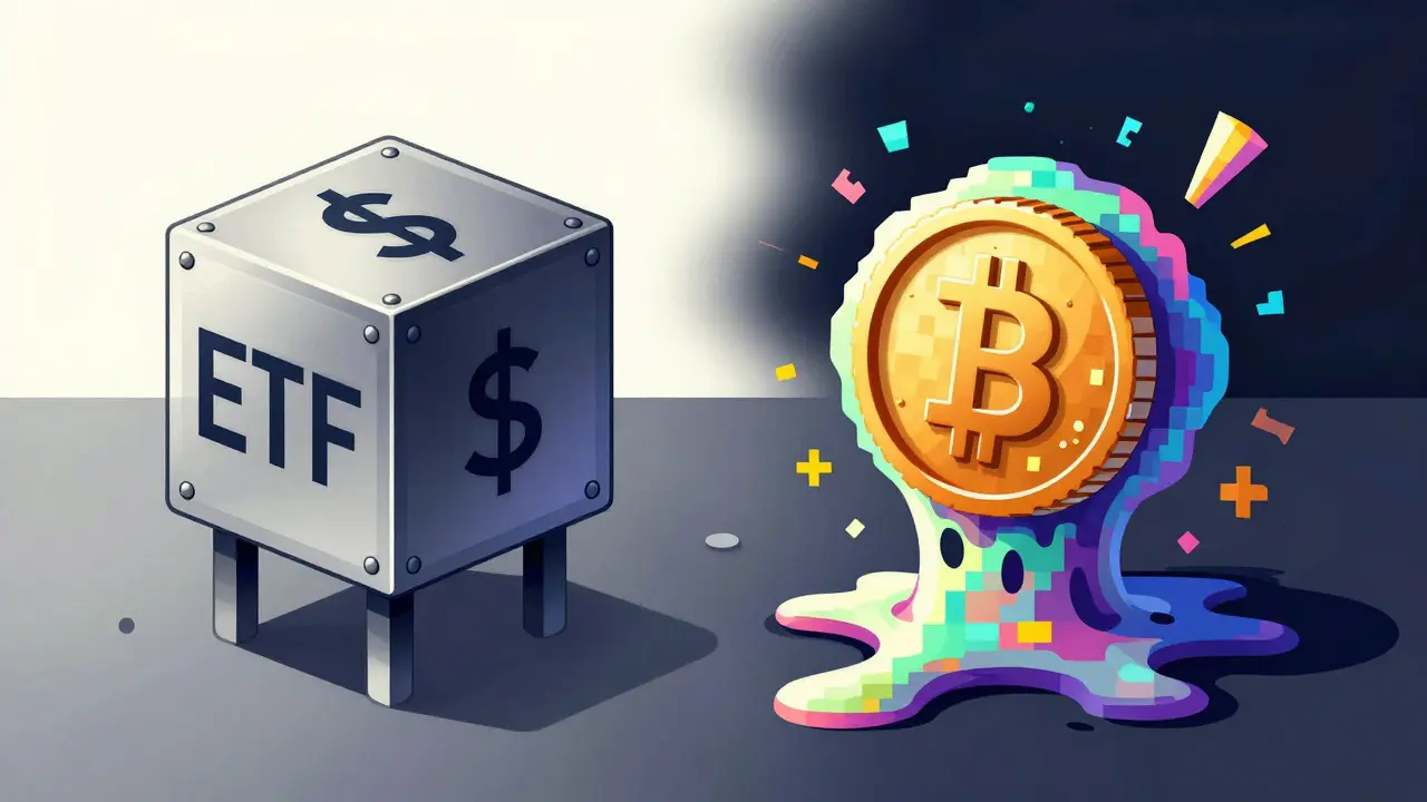Abstract illustration showing confusion between a solid cube and a melting pixel blob.