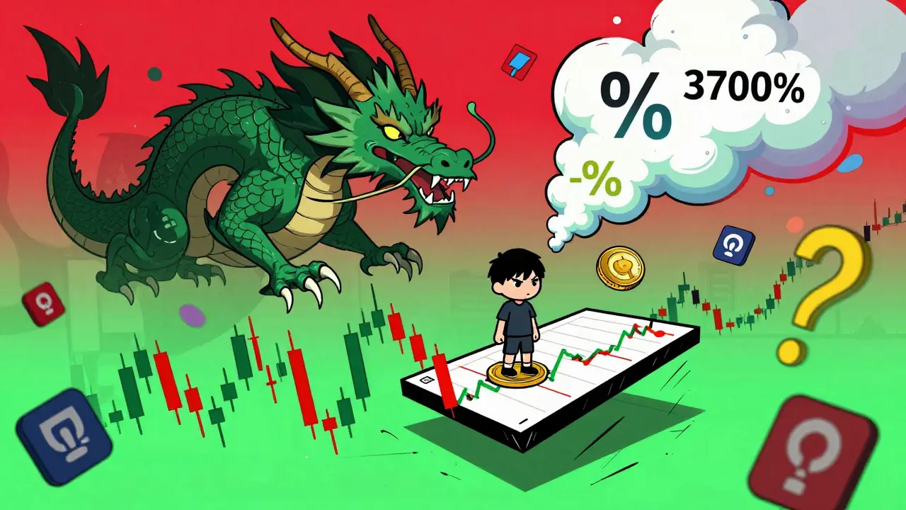 Cartoon gamer on unstable chart platform facing volatile price spikes and market risks.