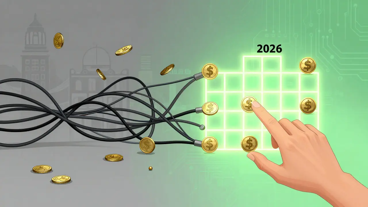 Chaotic crypto elements transforming into a structured digital grid