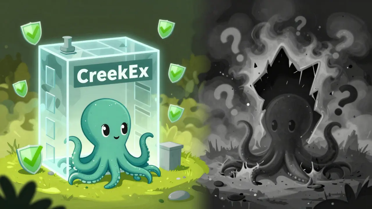 Split view comparing a solid legitimate exchange to a dissolving fake one