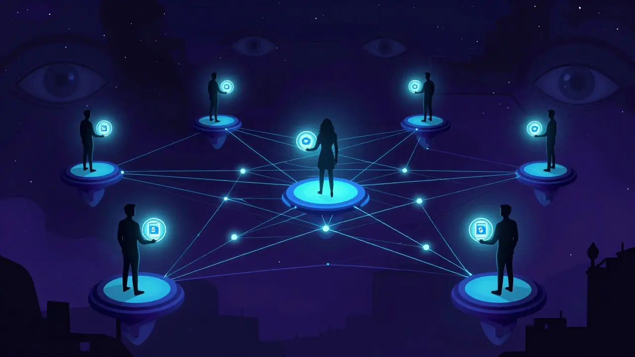Surreal art of underground P2P crypto trading network in shadows