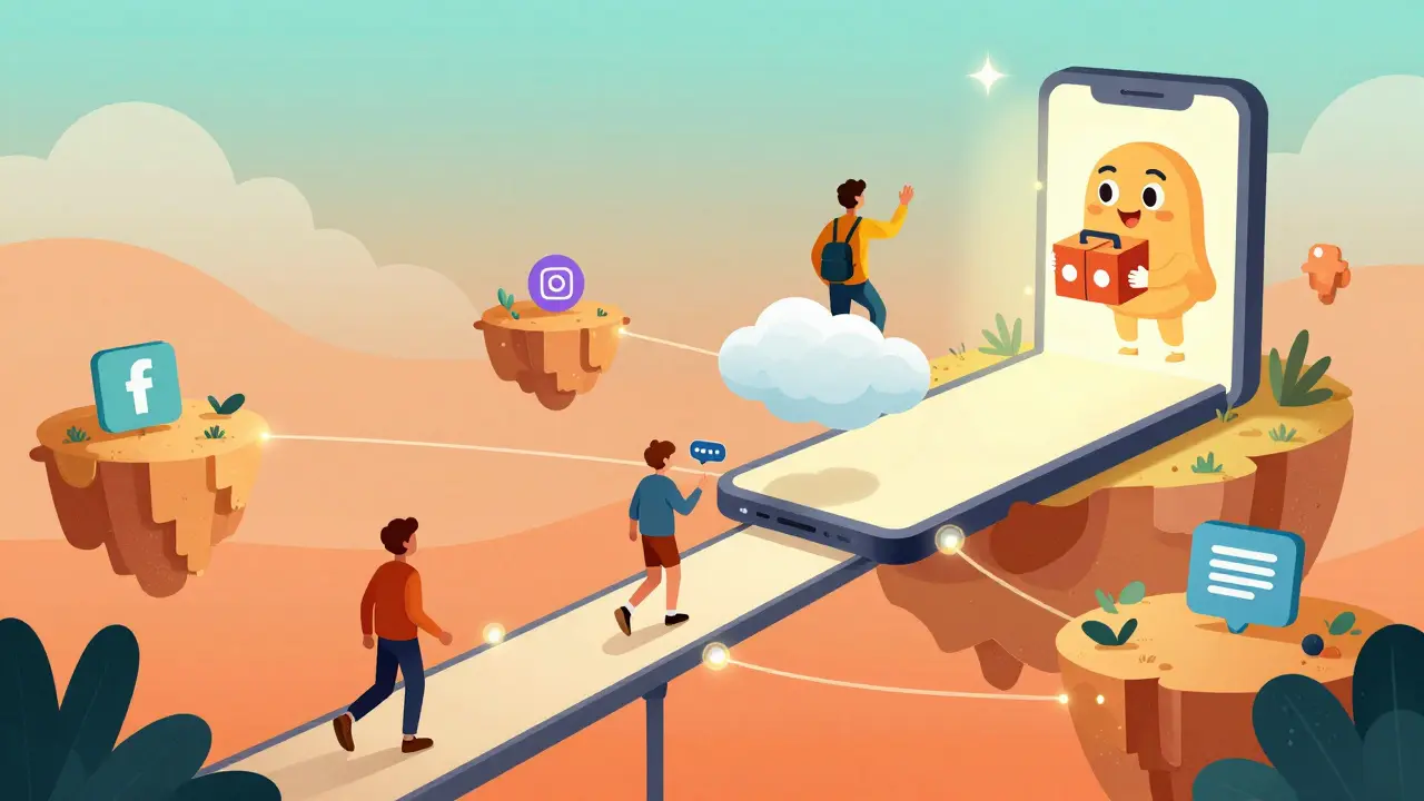 Surreal illustration of a user navigating a whimsical digital quest for crypto rewards.