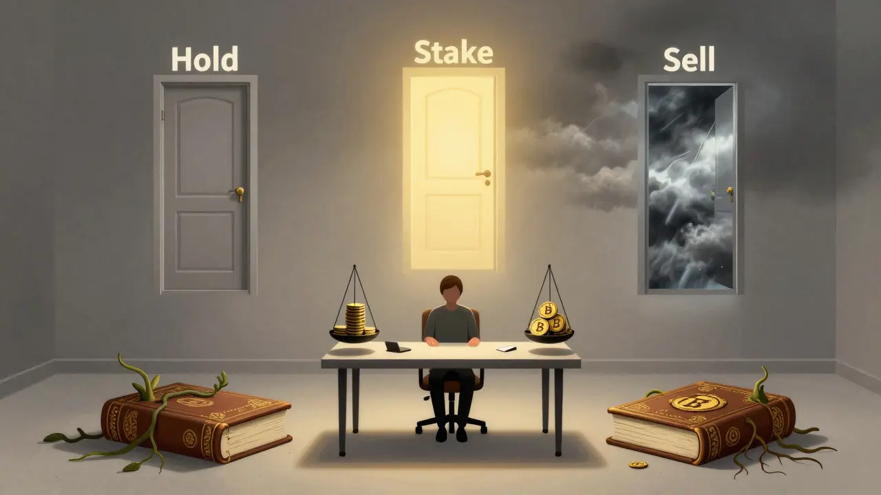 Abstract art depicting the balance between crypto rewards and tax obligations