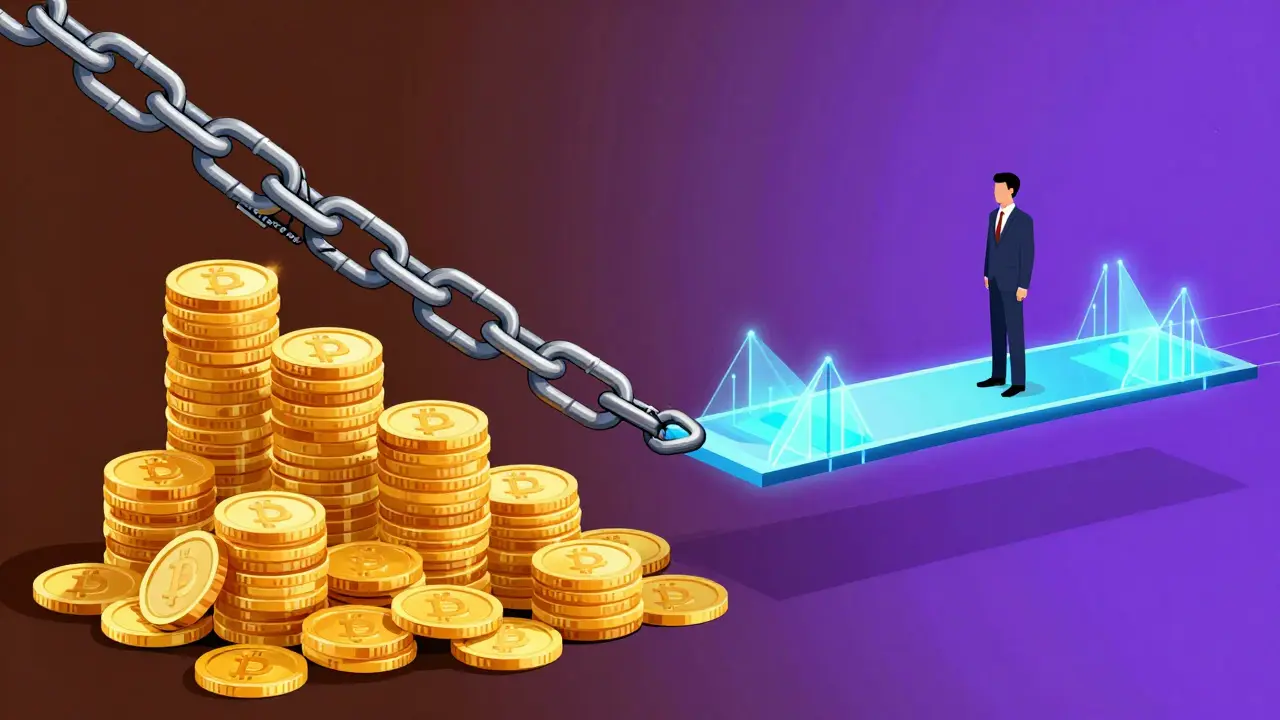 Abstract illustration comparing heavy fee chains vs weightless crypto growth