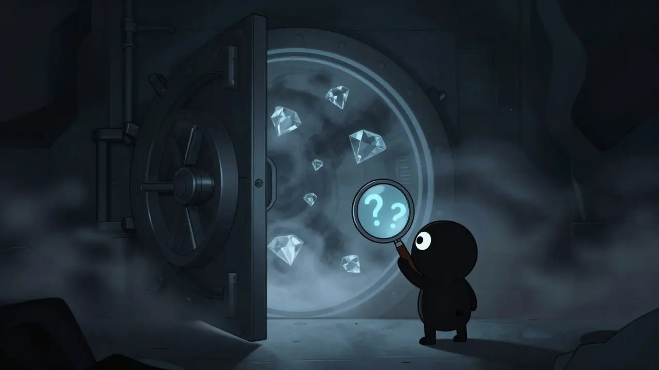 Illustration of a foggy vault hiding invisible diamond reserves