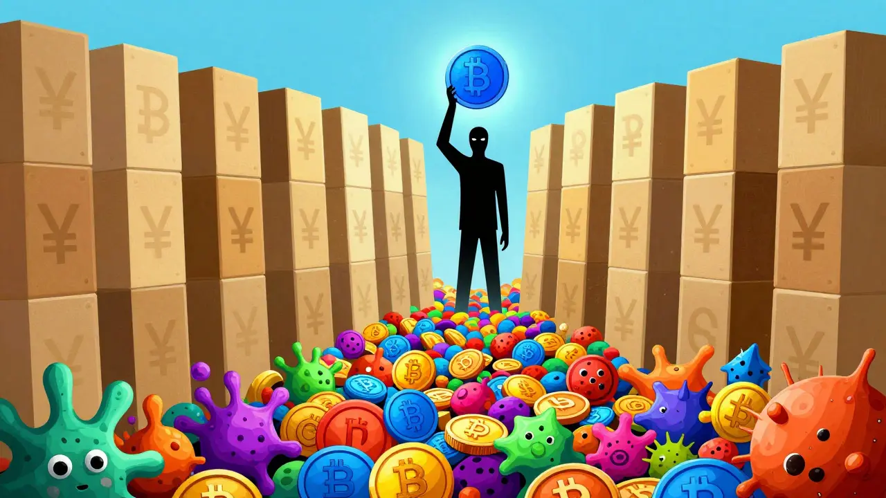 Abstract art showing a wall blocking crypto for state currency