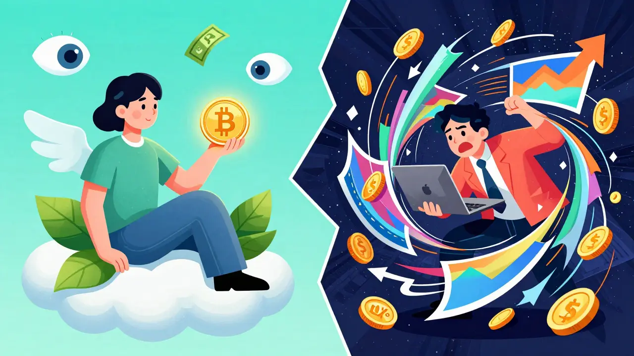 Abstract illustration comparing calm long-term investors with chaotic traders