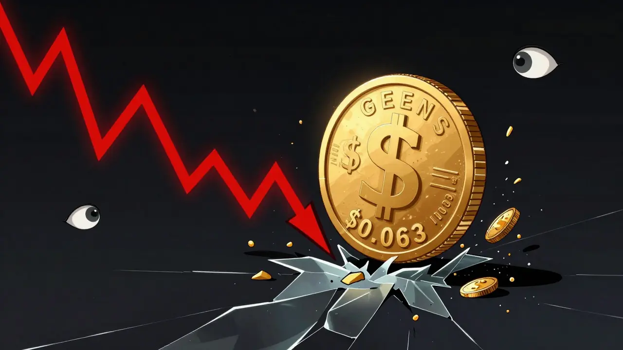 Abstract illustration of a golden coin shattering into dust