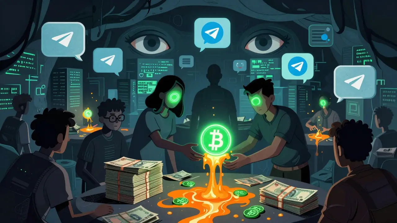 Abstract illustration of underground USDT trading in a shadowy maze
