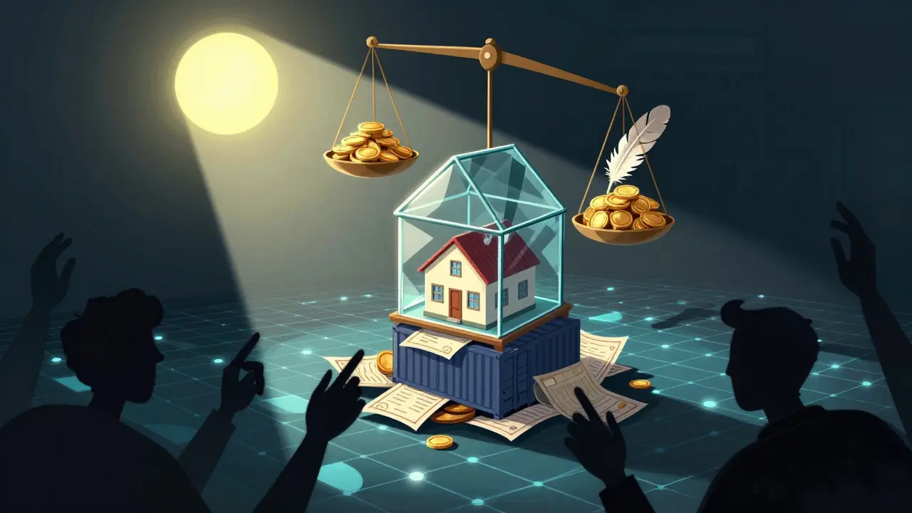 Surreal depiction of RWA lending risks, defaults, and token dilution
