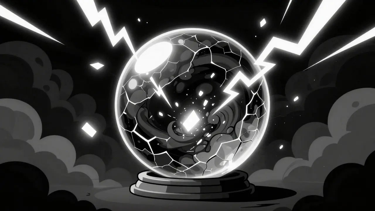 Surreal image of a cracking sphere representing crypto volatility