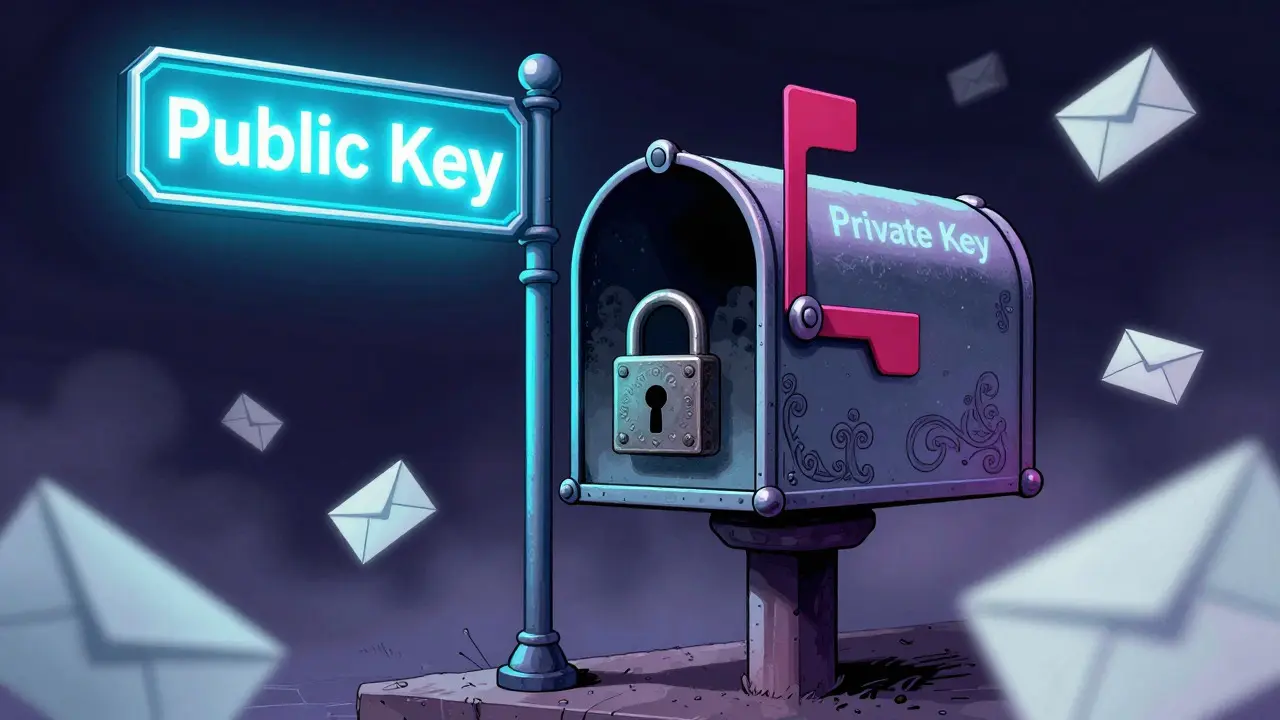 Surreal mailbox metaphor for public addresses and secret private keys