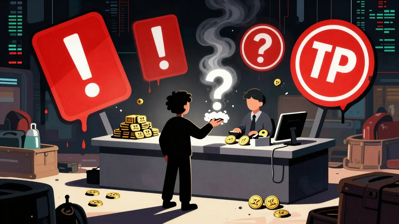 Surreal trader receiving smoke instead of money at a chaotic exchange