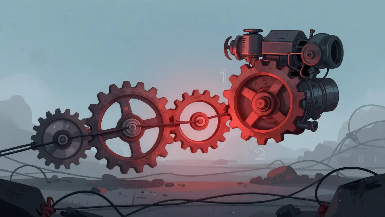 Jammed gears illustrating a nonce bottleneck
