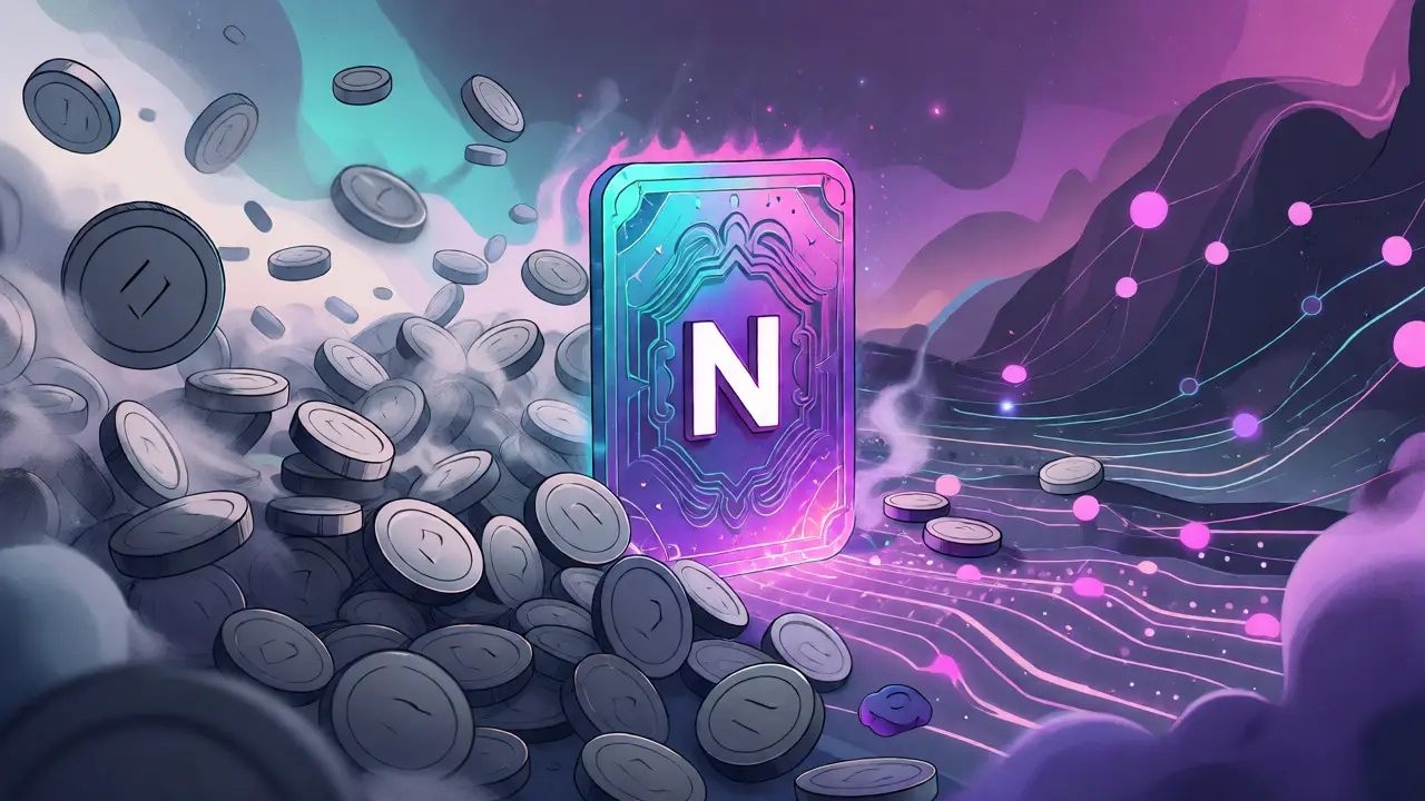 Conceptual art showing a unique glowing NFT standing firm against dissolving coins