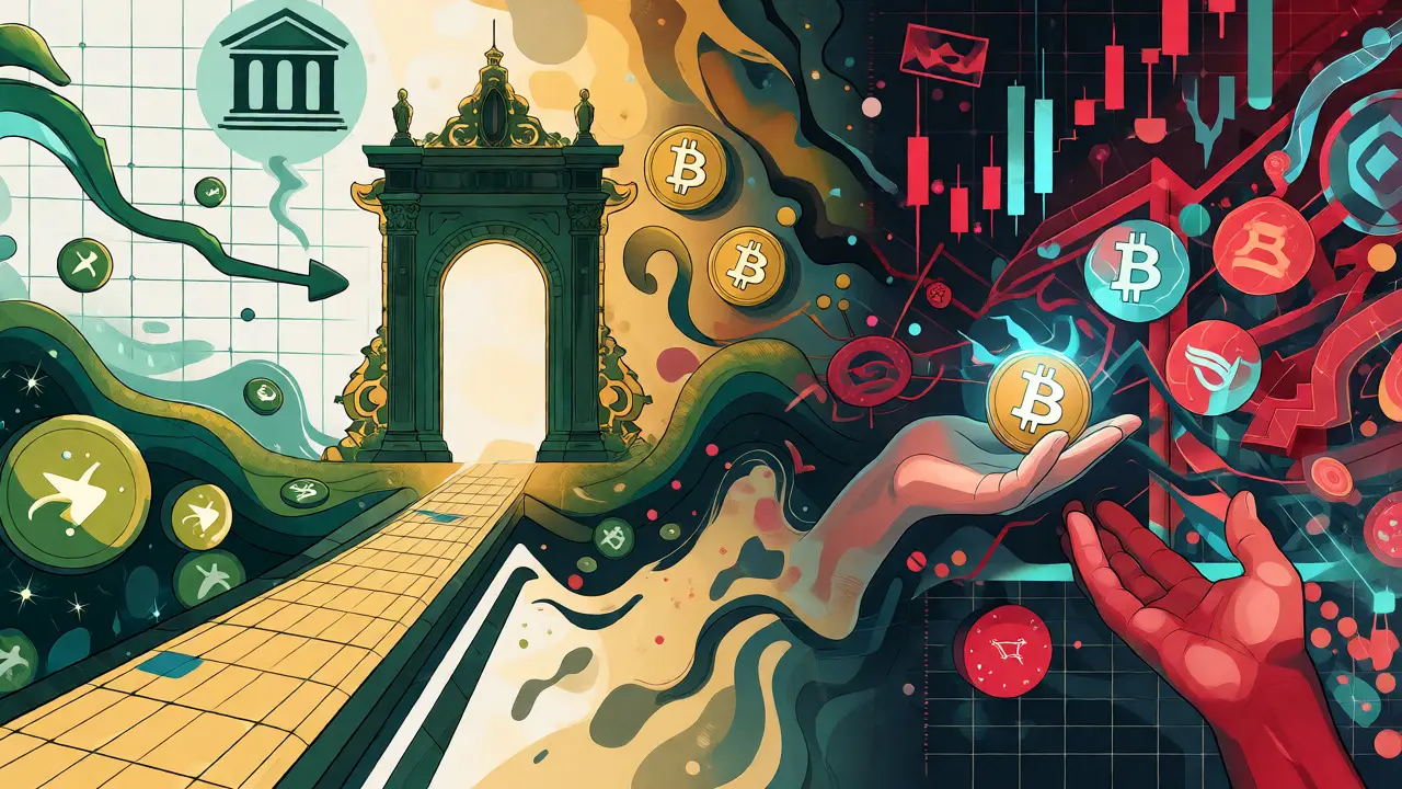Conceptual art showing zero-fee entry merging into a high-volume trading marketplace.